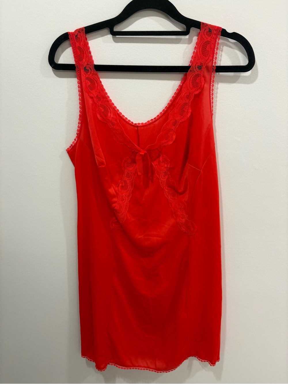 Vintage made in Italy  Red Lace Trim Slip Dress - Women Intimates & Sleepwear